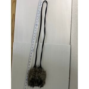 COMECO Faux Fur Trim Clutch Crossbody Purse Black Snap Closure